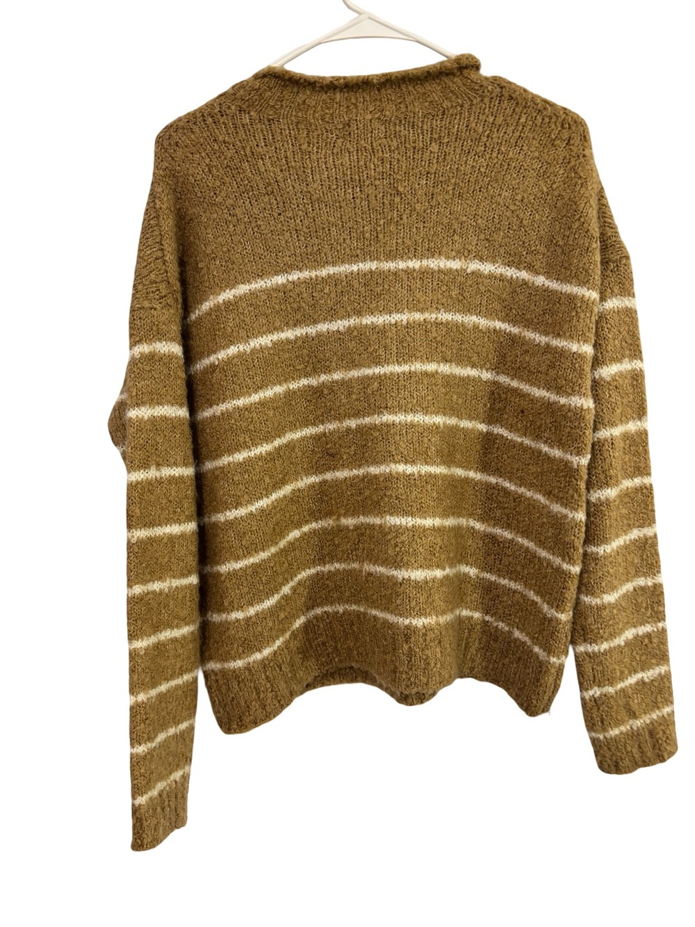 J. Crew Striped Camel & White Crewneck Rolled Hem Gorpcore Casual Sweater Small - Picture 4 of 7